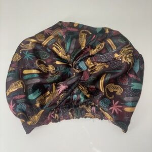 Odara 100% Satin Charmeuse Sleep Turban Multi-Color Print One Sz Cheetah Leopard
